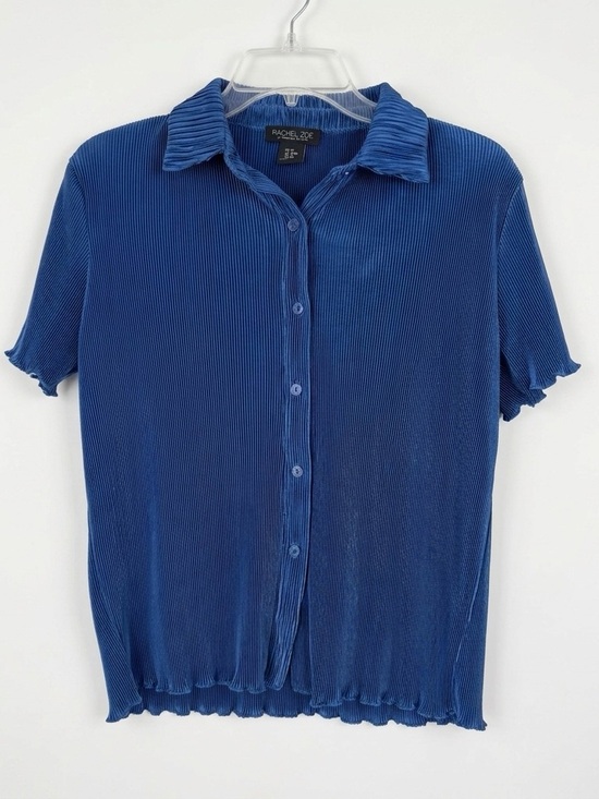 Rachel Zoe Tops - Rachel Zoe Blue Plisse Pleated Button Down Shirt Blouse Medium
